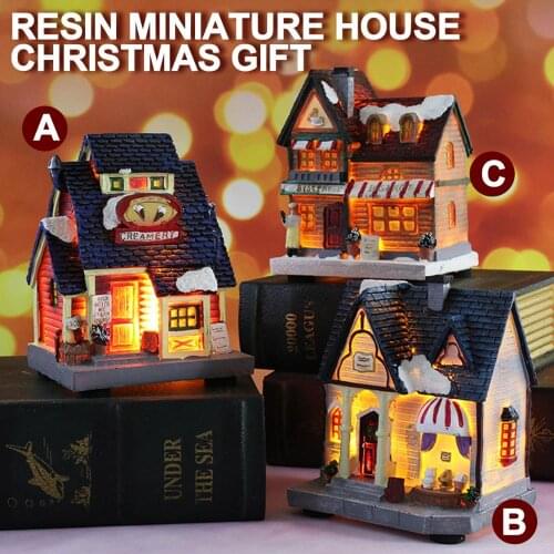 Behogar Christmas Decoration Scene Village Houses Town With Warm Lighthouse Dream Snow House For Kids Gift Christmas Ornament