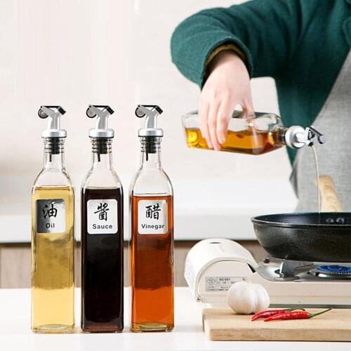 1PC Automatic Opening Closing Glass Oil Pot Leak Proof Kitchen Oil Wine Bottle Household Soy Sauce Vinegar Seasoning Bottle