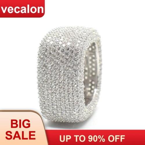 Vecalon Luxury Promise Ring 925 sterling silver Micro Pave 450pcs Zircon Cz Engagement Wedding band rings for women Men Jewelry