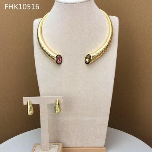 Yuminglai Unique Choker Jewelry 24K Dubai Costume Jewelry Sets Two Pieces FHK10516
