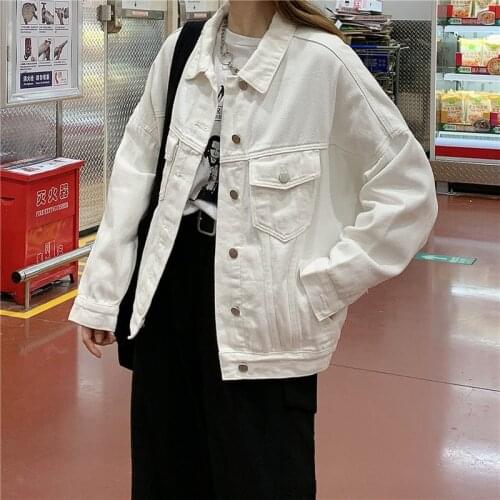 2021 Spring Autumn New White Denim Coat Women Korean Vintage Long Sleeve Short Jeans Jacket Female Harajuku Loose Clothes G1263
