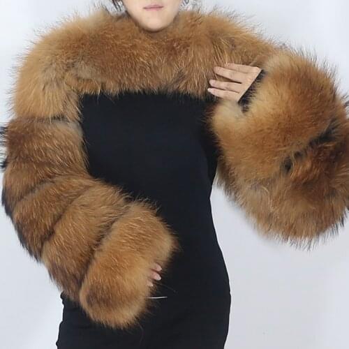 Vogue New Winter Jacket Women Natural Real Raccoon Fox Big Fur Two Sleeve Coat Ladies Outerwear Streetwear New Fashion