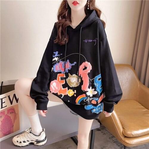 2021 Spring and Autumn Thin Long Sleeve Sweatshirt Women Korean Cartoon Print Loose Design Top Hoodie Women