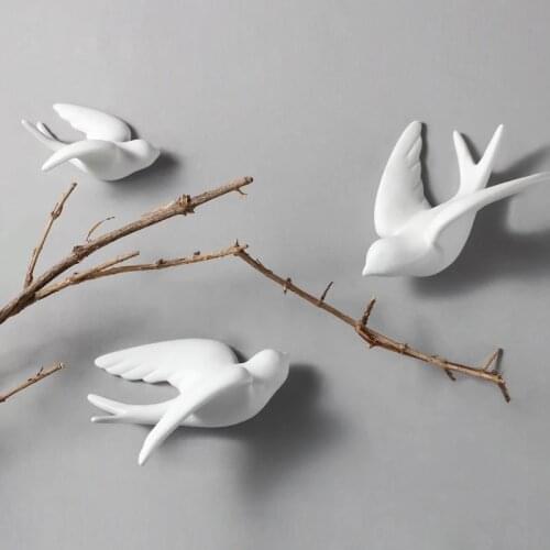 1pc 3D Ceramic Birds Murals Wall Sticker Hanging Decorations Crafts DIY Crafts Home Living Room Decor Ornaments