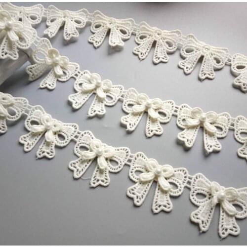 1 Yard 4.5cm Ivory Bowknot Pearl Embroidered Lace Trim Ribbon Fabric Sewing Craft Patchwork Handmade For Costume Decoration Hot