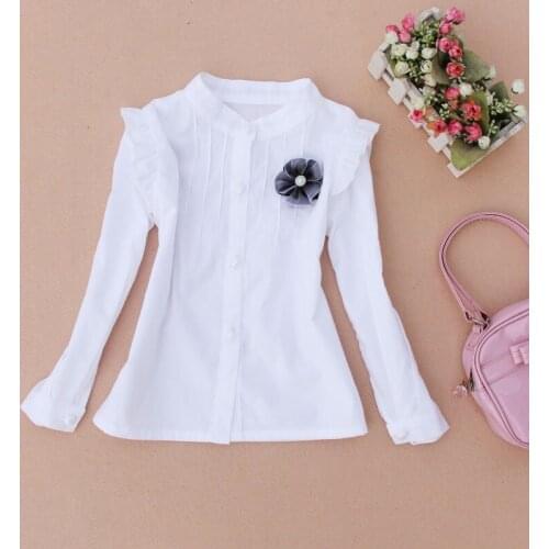 2017 Fall 2-16Yrs Baby Girls White Blouse Clothes Children Flower Cotton Long Sleeve Shirt School Girl Tops Kids Shirts JW0260A