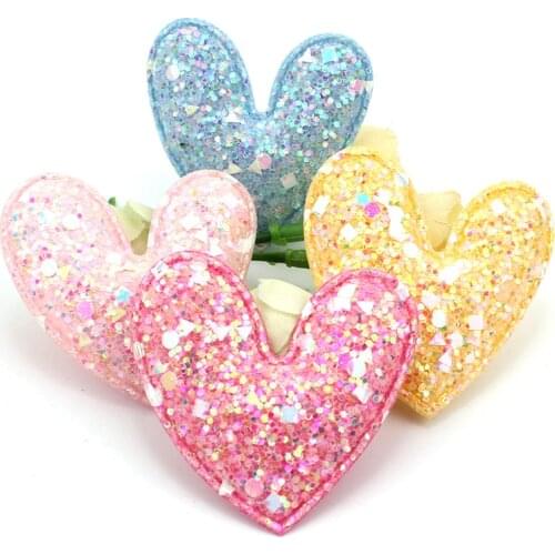 28Pcs 4.5cm Shiny Sequins Heart Shape Padded Appliques For Glitters Crafts Decor DIY Headwear Hairpin Ornaments Accessories