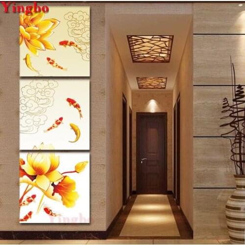 3pcs/set Diamond Painting Koi Fish Lotus Full Square round resin diamonds New Arrival Diamond Embroidery Living Room Decoration