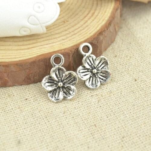 50 Pcs 15*11 mm Antique Silver color Tone flower Charms DIY Jewelry Making 2503