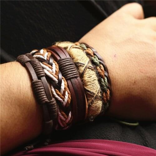 LUOBOTOU Heart Feather Skull Charm Genuine Leather Women Bracelets Men Bangles Femme Homme Jewellery 5 pcs/set Freely Shipping