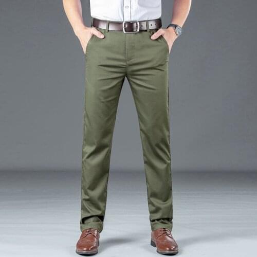 Mens Casual Pants 2021 Spring Summer Korean Elastic Cotton Non Iron Straight Business Trousers Streetwear Joggers Pantalon