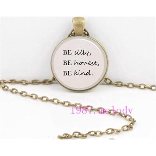 Be Honest Be Kind Creative Vintage Photo Cabochon Glass Chain Necklace,Charm Women Pendants Fashion Jewelry Gifts