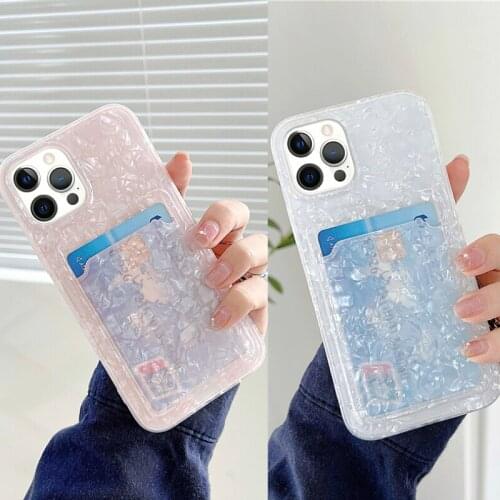 12 Pro Case Laser Card Holder Wallet Luxury Conch Shell Glacier Clear Cover For iPhone 12 Pro Max 11 7 8 Plus XR XS X SE 2020