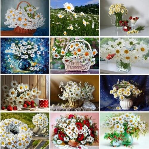 Daisy Diamond Embroidery Flower Picture By Rhinestones Diamond Painting Floral Full Round Square Drill Diamond Mosaic Home Decor