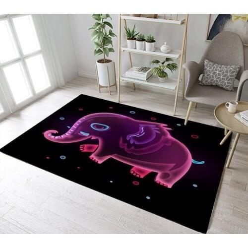 Home Childrens Room Floor Carpets Dining Room Cushion Bathroom Area Rugs Kitchen Non-Slip Mat Cartoon Purple Elephant Bubbles