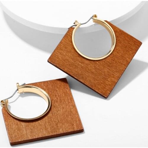 Ethnic New Geometric Square Dangle Earrings Wooden Rhombus Earrings Fashion Handmade Big African Wood Earrings for Women Jewelry