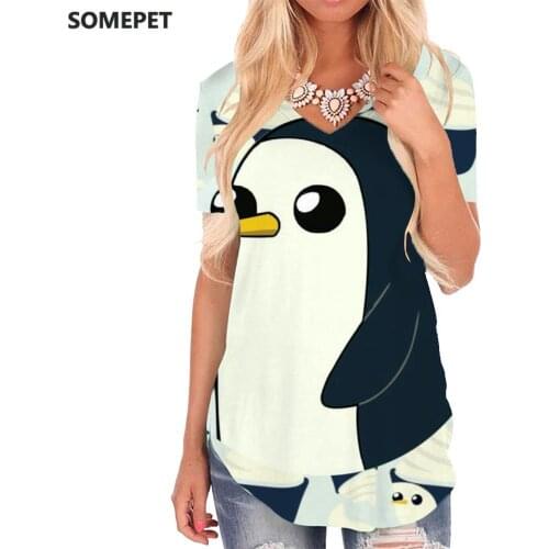 SOMEPET Penguin T Shirt Women Animal T-shirts 3d Lovely Funny T shirts Harajuku V-neck Tshirt Womens Clothing Hip hop Printed