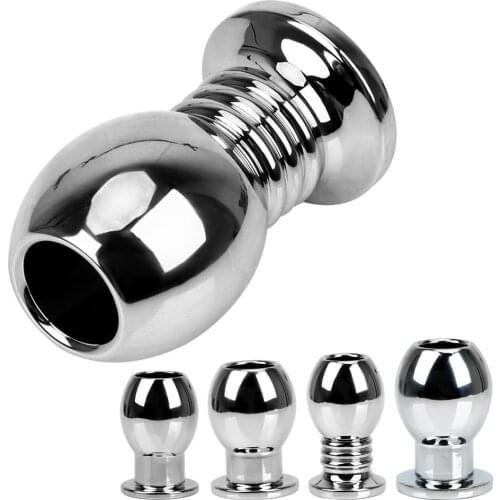 IKOKY Hollow Anal Plug Prostata Massager Butt Plug Anal Dilator Peep Vaginal Metal Douche Enema Sex Toys For Woman Men Gay