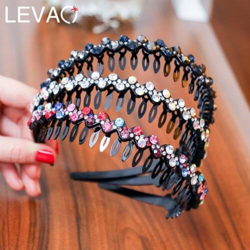 LEVAO Simple Multi-color Headband Rhinestone Comb Thin Hair Hoop Girls Slash Crystal Hairbands Photography Hair Accessories