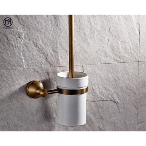 Toilet Brush Holder Set Brass Brushed Antique Toilet Brush Rack Bathroom Cleaning Tools Wall Mounted Nail Punched Free Shipping