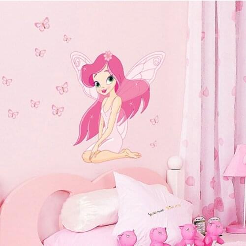 Pink color The fairy princess butterfly wings Wall stickers for kids girls bedroom