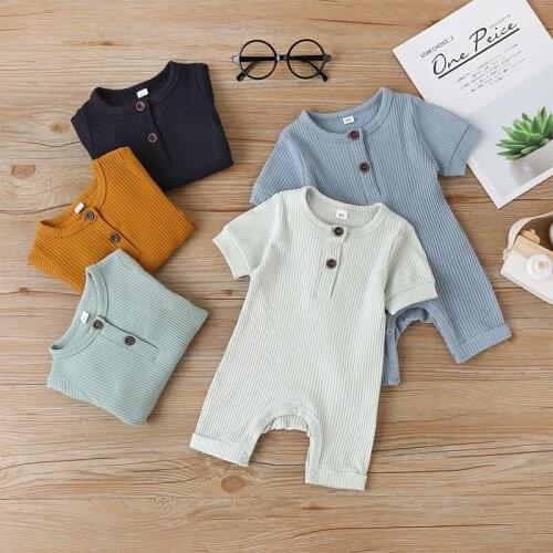 2021 summer new infant clothing solid color baby romper short-sleeved Fart clothes pit striped jumpsuit 11 colors