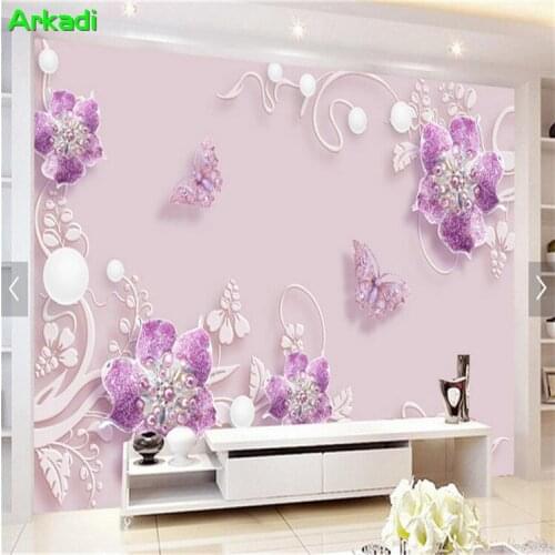 3D Wallpaper Purple Cozy Fashion Butterfly Flower Butterfly Jewelry TV Background Wall Bedroom Modern Simple Decoration Mural
