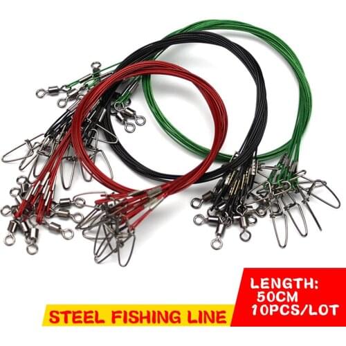WALK FISH 10 pcs / lot 50 cm fishing line wire steel leader with Swivel Fishing Accessory 3 colors Olta leadcore leash