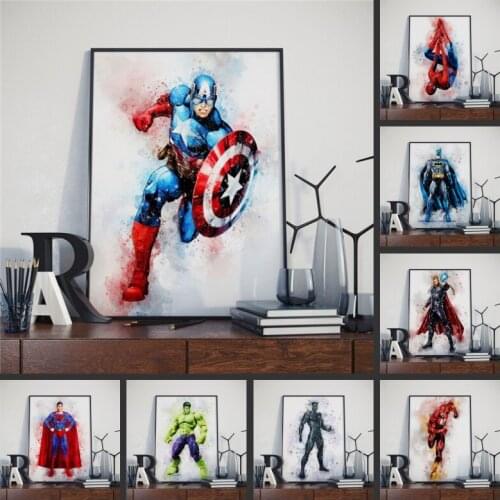 Marvel Spiderman Avengers Superhero Canvas Painting Watercolor Posters and Prints Wall Picture for Living Room Wall Decor Cuadro