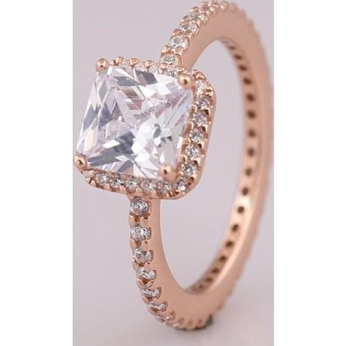 S925 Rose Timeless Elegance With Crystal Rings For Women Wedding Party Gift fit Lady Fine Jewelry