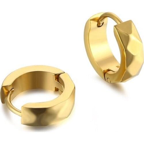 Hammered Grained Geometry Design Hoop Earrings For Men Gold Punk Hip Hop Jewelry Women Titanium Steel Piercing Huggige Earrings
