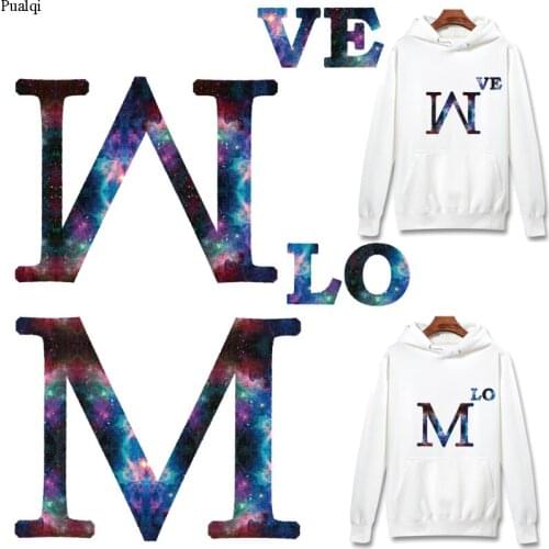 Pulaqi Space Iron On Patches For Clothing Fashion Starry Sky Patch Stripes Cartoon Thermal Stickers On Clothes For T-shirt Badge