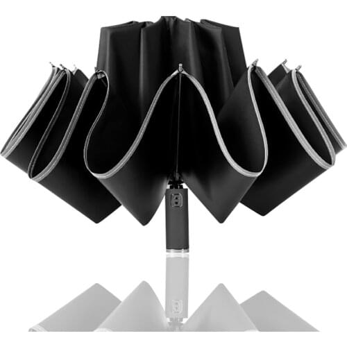 Windproof Reverse Folding Automatic Rain Umbrella For Men Women 10 Ribs Reflective Stripe Portable Female Umbrella Male Paraguas