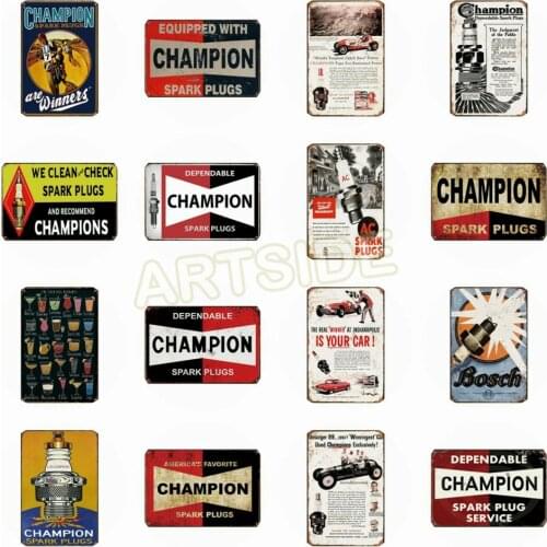 Vintage Champion Tin Signs Pop Art Pin up Metal Poster Garage Motor Oil Retro Kraft Decorative Wall Sticker Metal Plaque