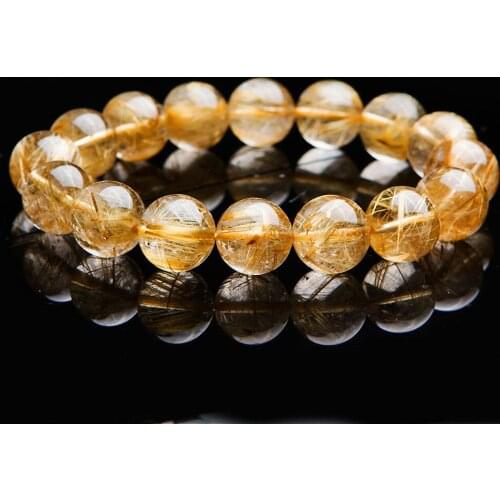 Top Quality Natural Gold Rutilated Quartz Beads Wealth Bracelet 14mm AAAA