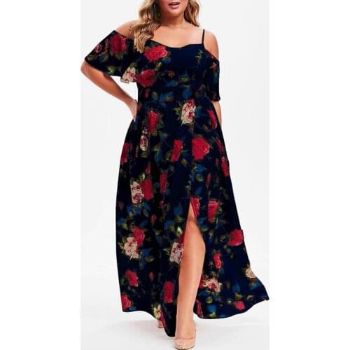 XL-5XL Casual dress Womens Plus Size Casual Print Short Sleeve Off-shoulder Split Dress Summer dresses сарафаны женские летние