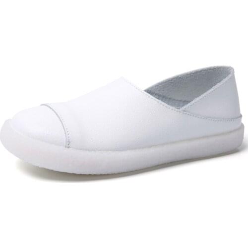 2019 fashion new Genuine Leather flats Slip On Loafers shoes for women casual comfort mocasines femme mujer white shoes woman