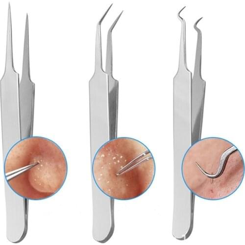 1pc Stainless Steel Blackhead Tweezers Eyelash Extension Curved Acne Clip Removal Eyebrow Tweezer Face Care Tools