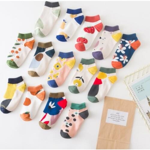 3 Pairs/Lot Hot Sale Woman Socks Girl’s Fashion Fruit Short Ankle Socks Ladies Breathable Invisible Boat Socks Summer Colorful