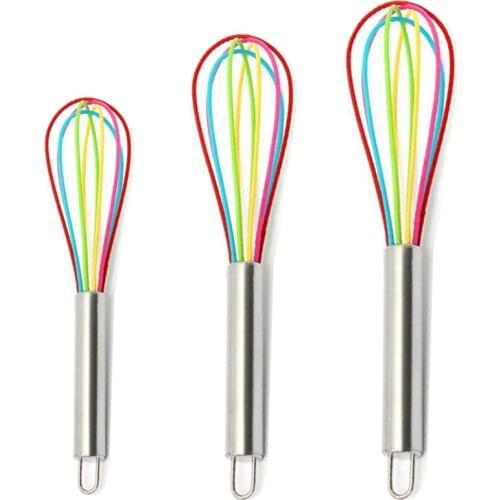 3 Sizes Silicone Egg Beater Drink Whisk Mixer Manual Stainless Steel Handle Egg Cream Stirring Blender Kitchen Baking Tools