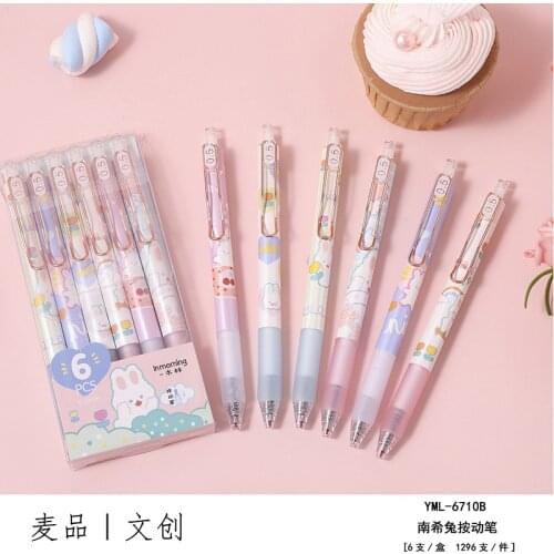 6 pcs rabbit cherry ballpoint pen neutral pen student supplies school girls lovely lattice wholesale pens kawaii cute