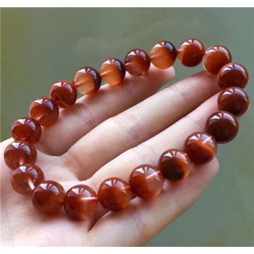 7~8mm Natural Beautiful Red Rabbit hair Quartz Crystal Beads Bracelet