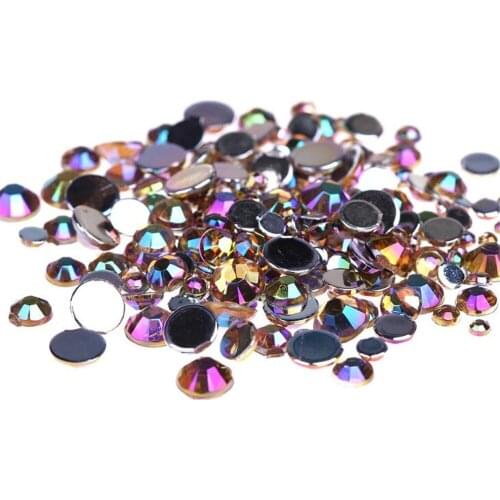 MHS.SUN 2MM-8MM Loose Bling Lt Coffee AB Color Round Shape Acrylic Rhinestones Flatback Acrylic Stones For Clothing Hand Craft