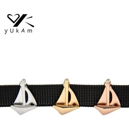 YUKAM Jewelry Sports Cute Sailing Boat Sailboat Slide Charms Keeper for Stainless Steel Mesh Keeper Bracelets Accessories Making
