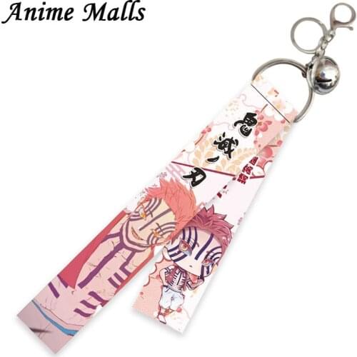 Anime 2021 New Lanyard Keychains Demon Slayer Kimetsu No Yaiba Blade of Ghost Vintage Key Rings For Girl Cosplay ribbon Gift