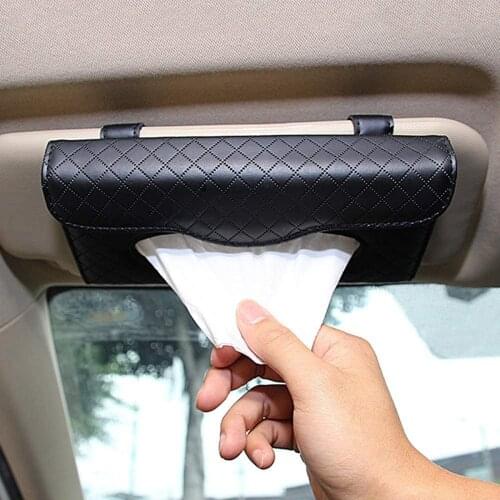 Car Sun Visor Tissue Boxes Tissue Holder PU Leather Hanging Bag for Paper Towel Napkin Storage Organizer Tissue Case Dispenser