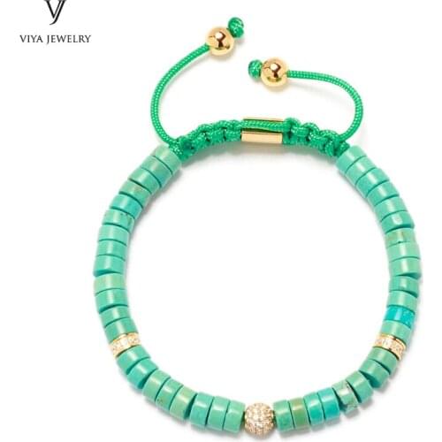 Free Shipping Custom Wheel Beads Braided Adjustable Bracelet Charm Pave Setting Zircon Bead Macrame Men Bracelets