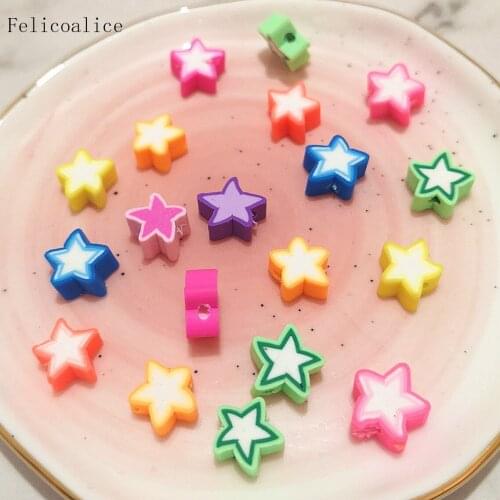 20pcs 10mm Multicolor Star Shape Polymer Clay Beads Mixed Spacer Bead Slices for DIY Jewelry Making Bracelet Accessories