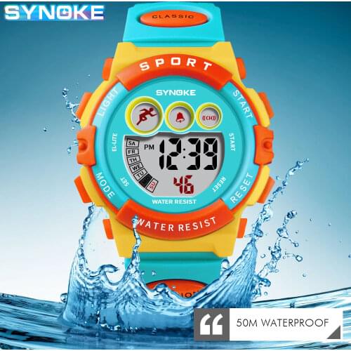 SYNOKE Fashion Boys Girls Watches Outdoor Sport Digital Watch Colorful Electronic Wrist 50M Waterproof Clock Children Kids Gift