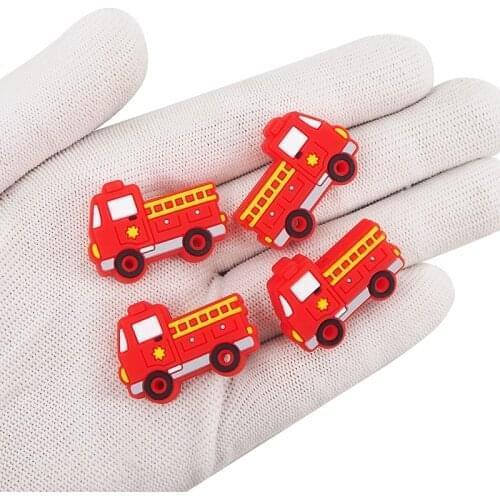Chenkai 50pcs Fire Truck Shape Baby Silicone Beads Teether Baby Cartoon Teething DIY Infant Necklace Pendant Toys Accessories